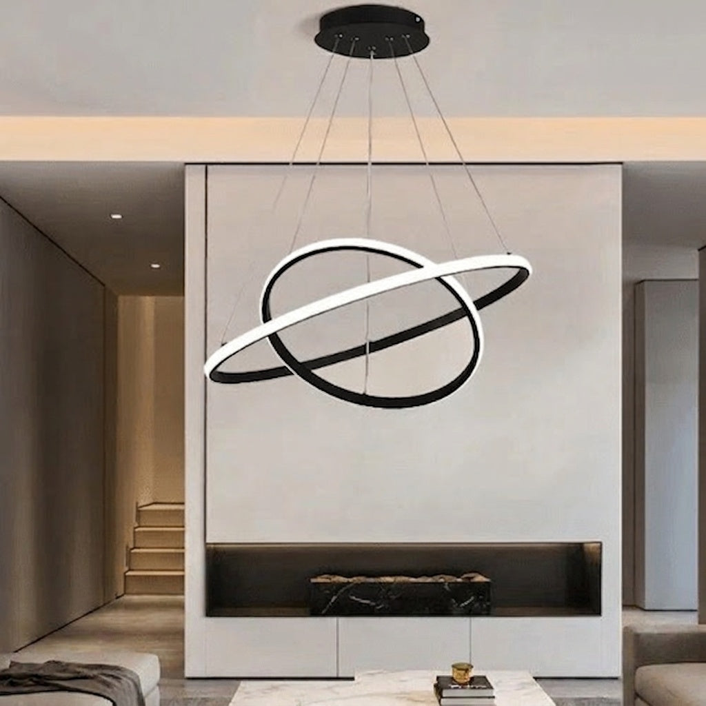Lustre cercle NOIR 2 ANNEAUX 60 X 40 CM