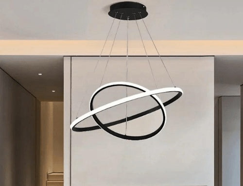 Lustre cercle NOIR 2 ANNEAUX 60 X 40 CM