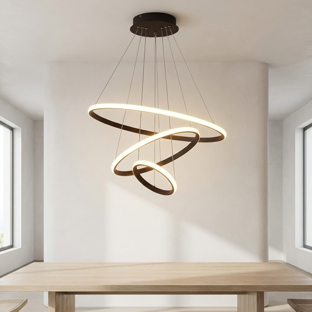 Lustre cercle NOIR 3 ANNEAUX 60 X 40 X 20 CM