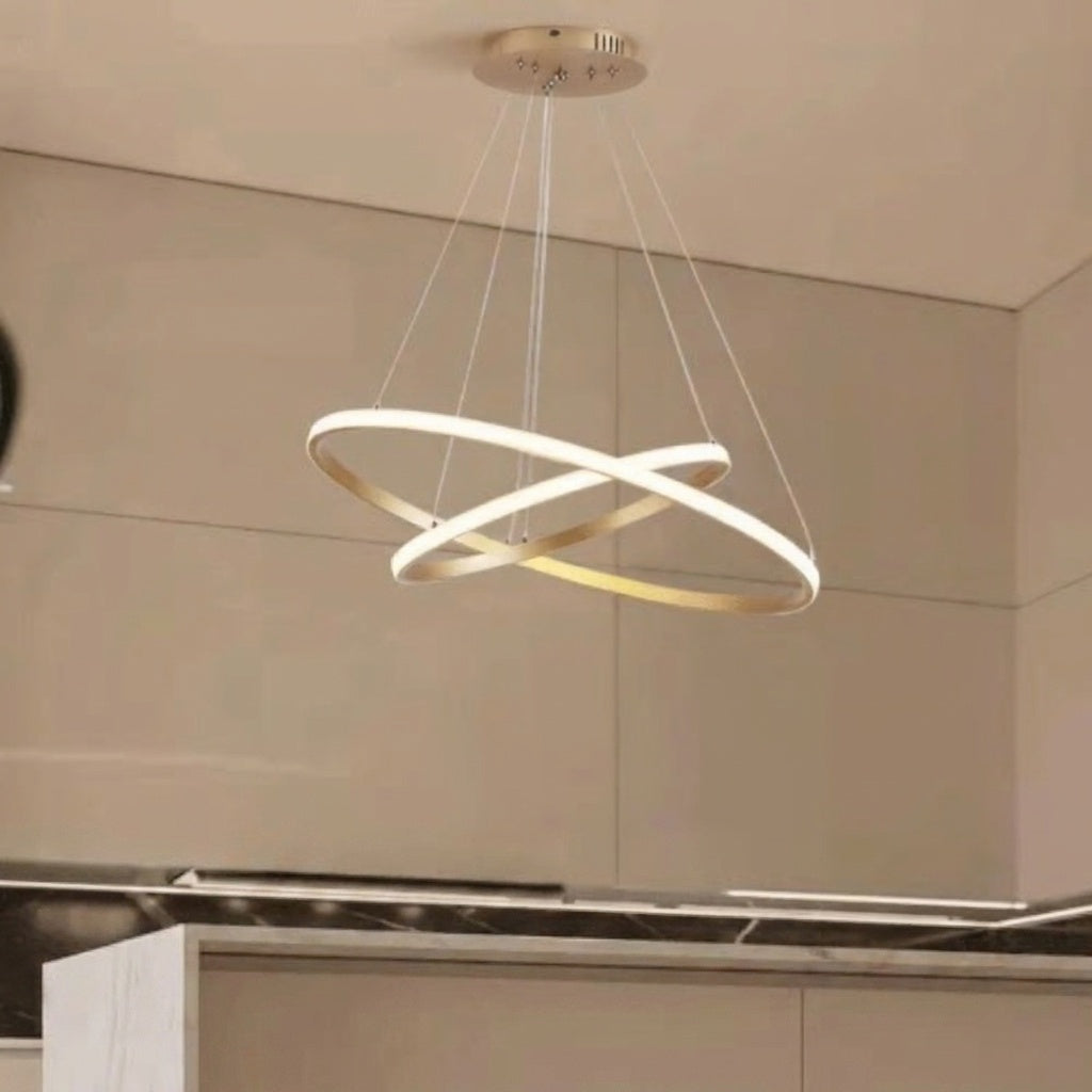 Lustre cercle OR 2 ANNEAUX 60 X 40 CM