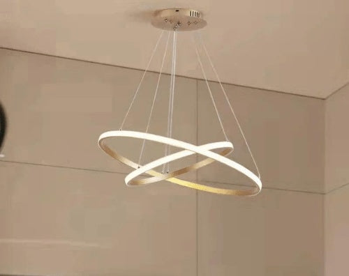 Lustre cercle OR 2 ANNEAUX 60 X 40 CM