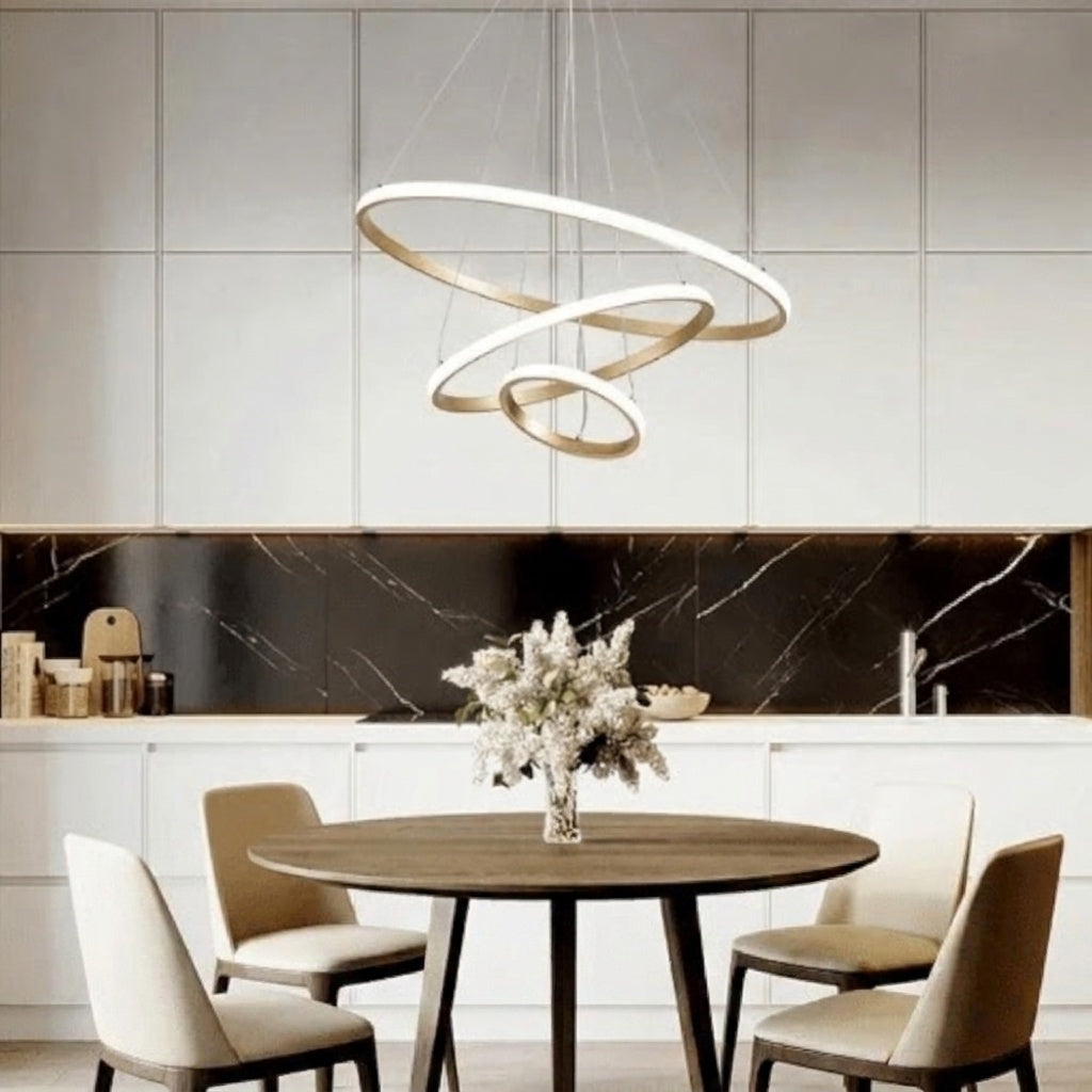 Lustre cercle OR  3 ANNEAUX  60 X 40 X 20 CM