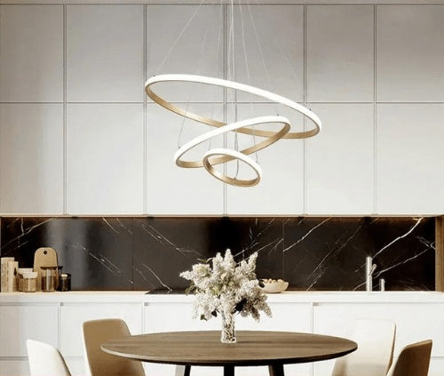 Lustre cercle OR  3 ANNEAUX  60 X 40 X 20 CM