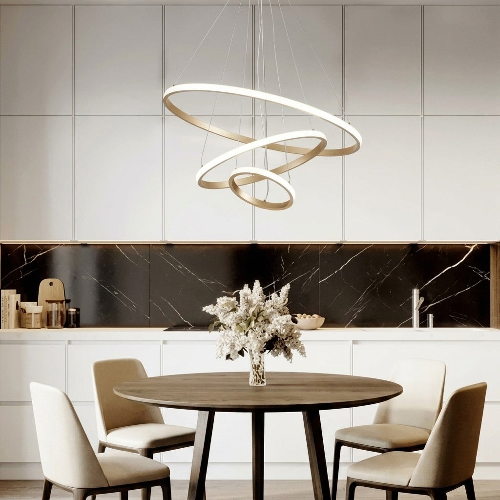 Lustre cercle OR  3 ANNEAUX  80 X 60 X 40 CM