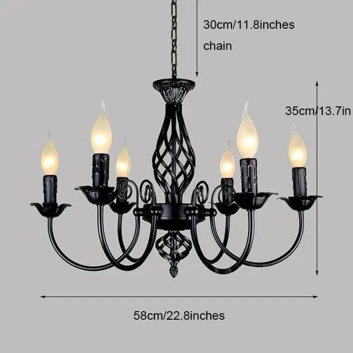 6light / 5W cold white E14 Lustre chandelier style ancien fer forgé noir