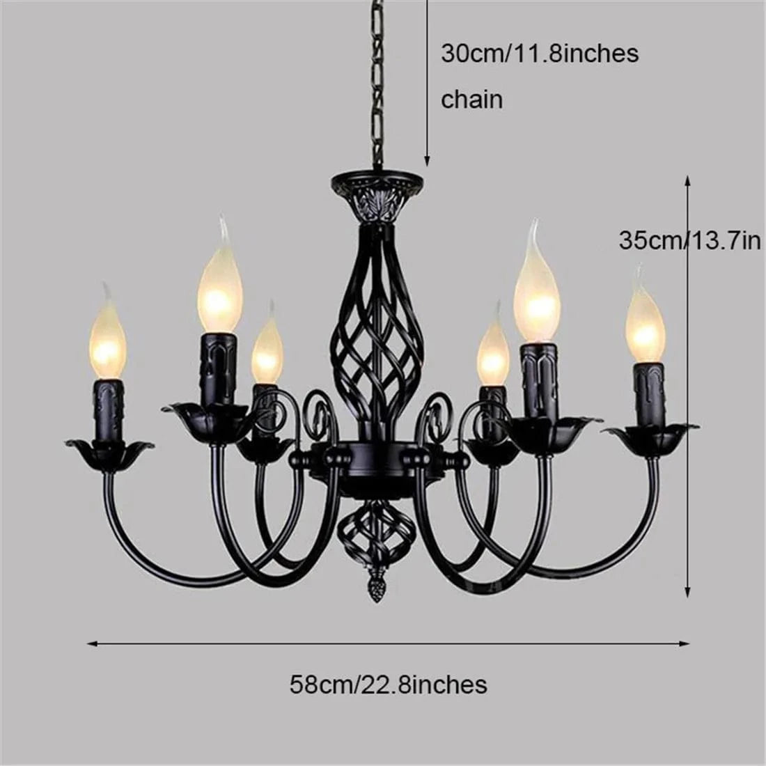 Lustre chandelier style ancien fer forgé noir