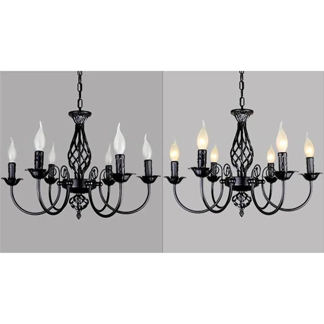Lustre chandelier style ancien fer forgé noir