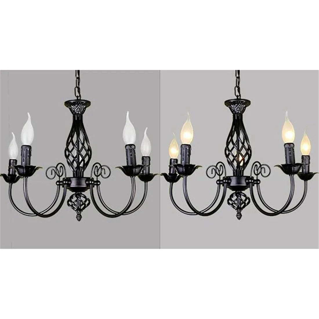 Lustre chandelier style ancien fer forgé noir