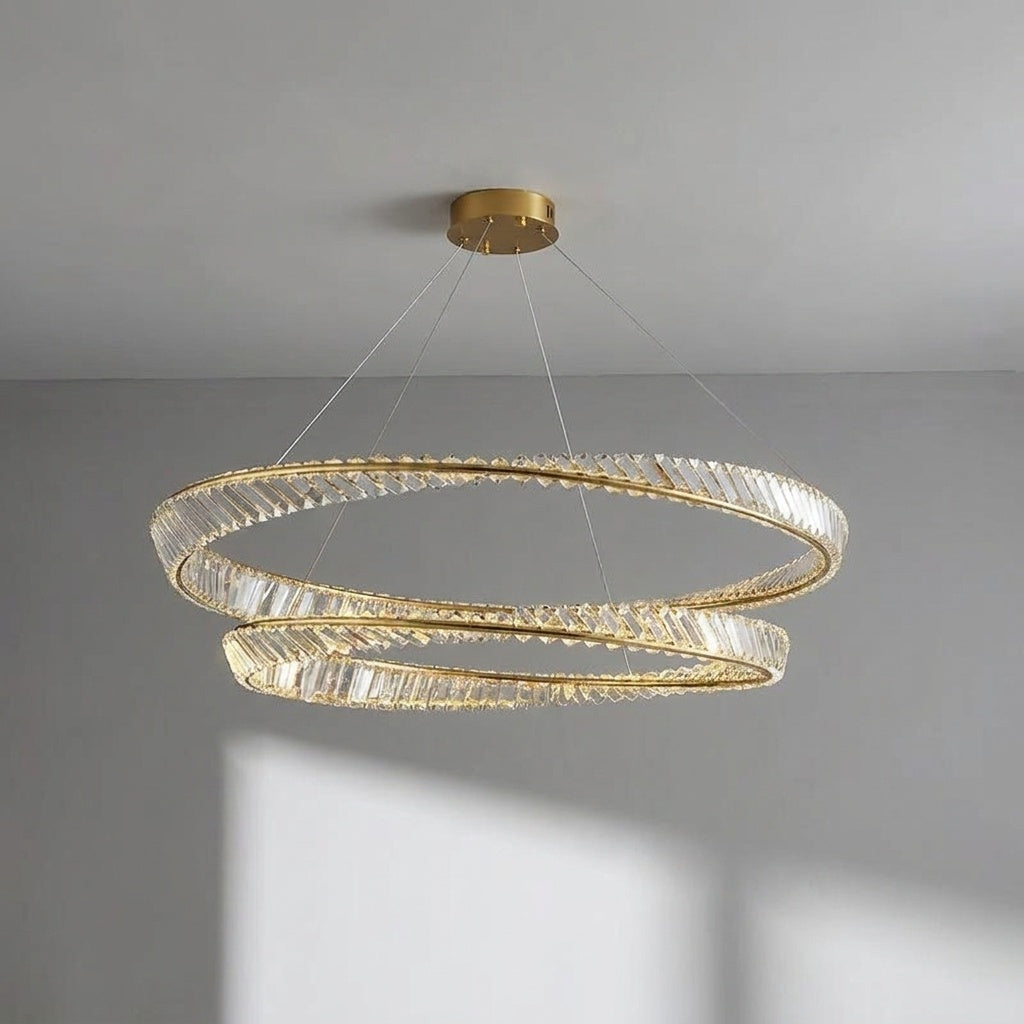 Lustre cristal anneaux dorés 1 ANNEAUX DIAMÈTRE 100 cm / DIMMABLE CONTRÔLE TÉLÉCOMMANDE ET INTERRUPTEUR MURALE