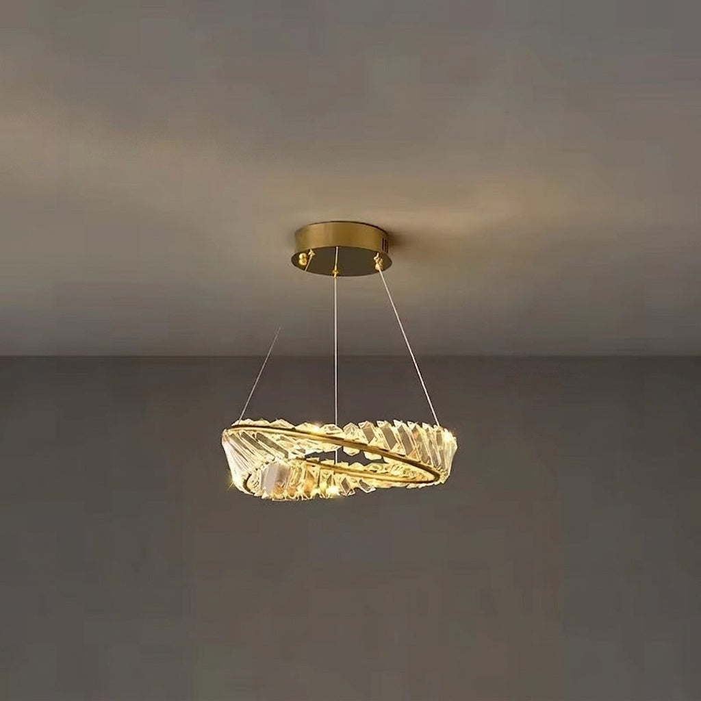 Lustre cristal anneaux dorés 1 ANNEAUX DIAMÈTRE 40 cm / DIMMABLE CONTRÔLE TÉLÉCOMMANDE ET INTERRUPTEUR MURALE