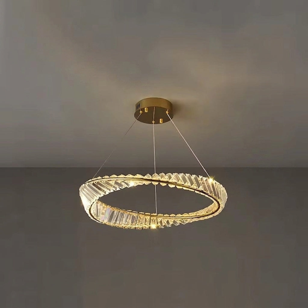 Lustre cristal anneaux dorés 1 ANNEAUX DIAMÈTRE 60 cm / DIMMABLE CONTRÔLE TÉLÉCOMMANDE ET INTERRUPTEUR MURALE