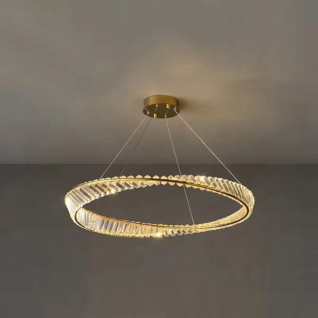 Lustre cristal anneaux dorés 1 ANNEAUX DIAMÈTRE 80 cm / DIMMABLE CONTRÔLE TÉLÉCOMMANDE ET INTERRUPTEUR MURALE