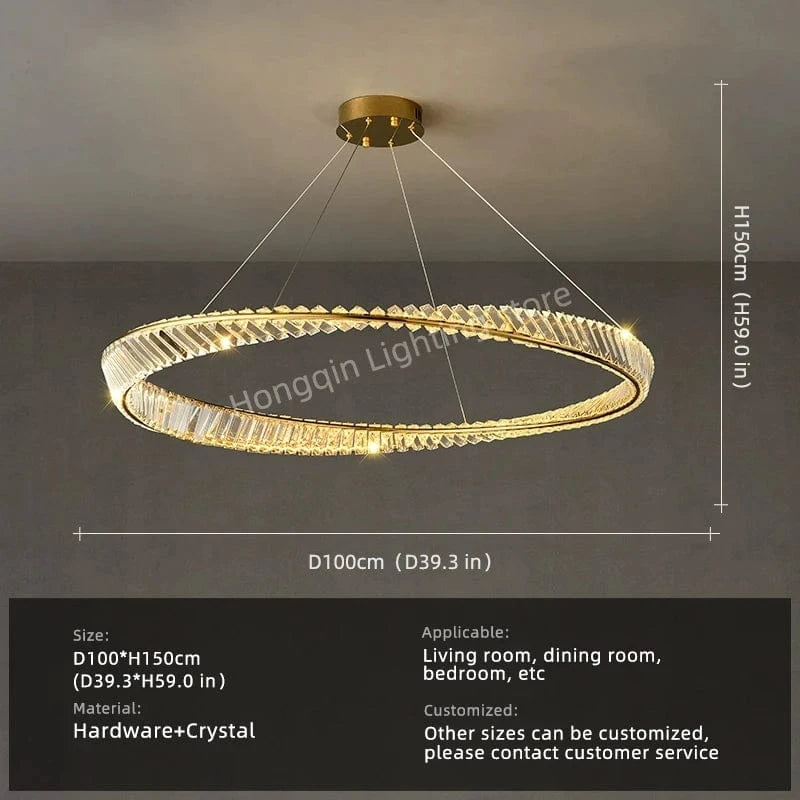 1 layer D 100 cm / white light 6000k Lustre cristal anneaux dorés