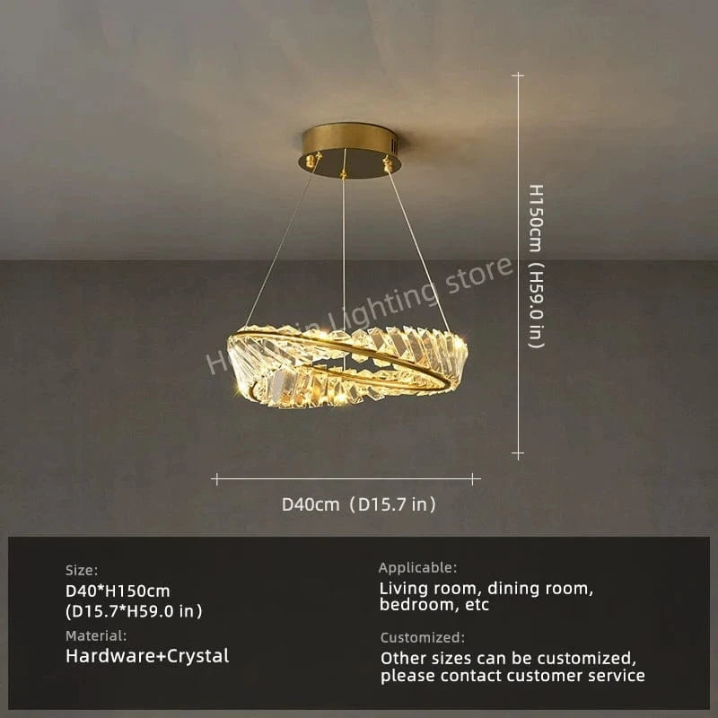 1 layer D 40 cm / warm light 3000k Lustre cristal anneaux dorés