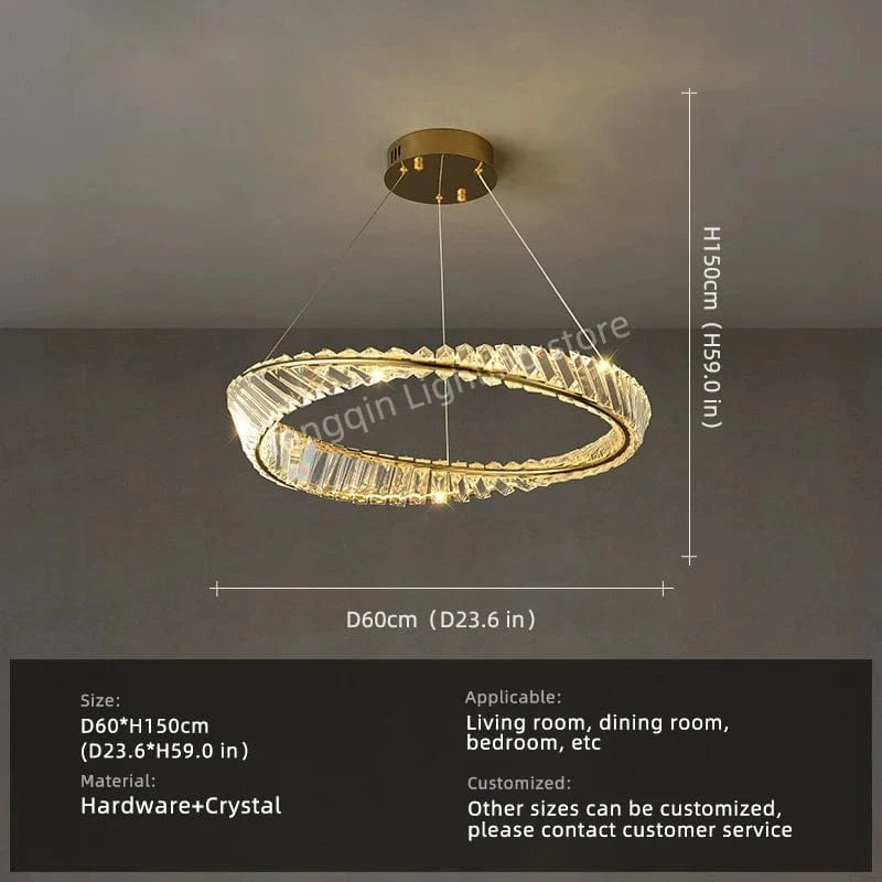 1 layer D 60 cm / warm light 3000k Lustre cristal anneaux dorés