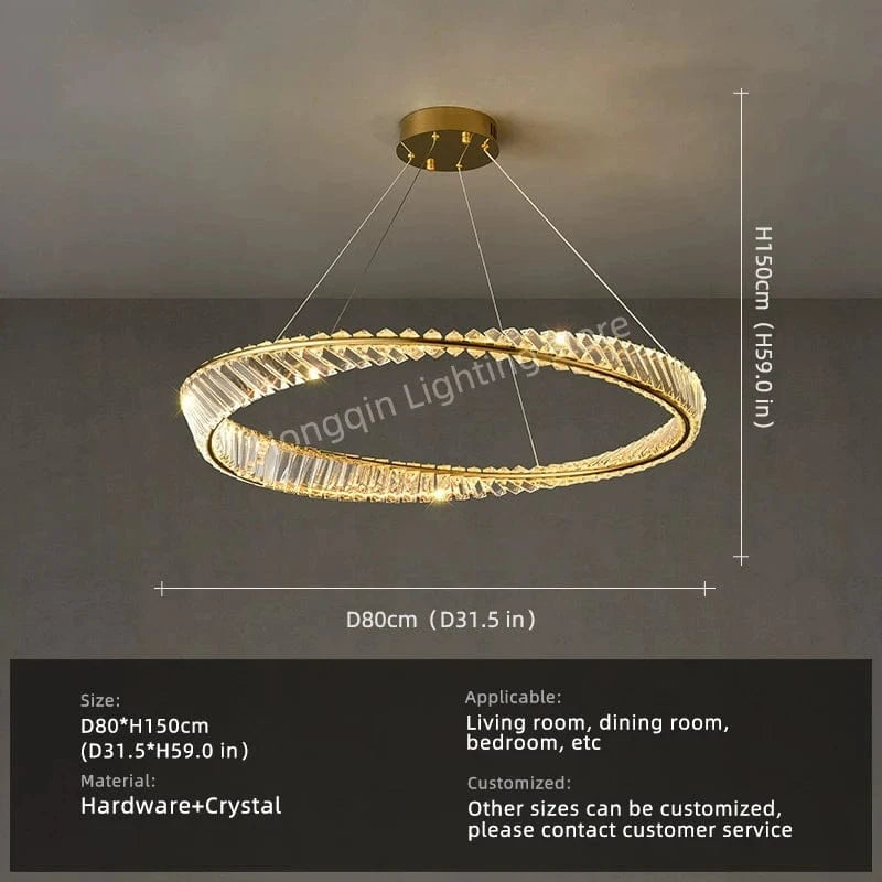 1 layer D 80 cm / Neutral light 4000k Lustre cristal anneaux dorés