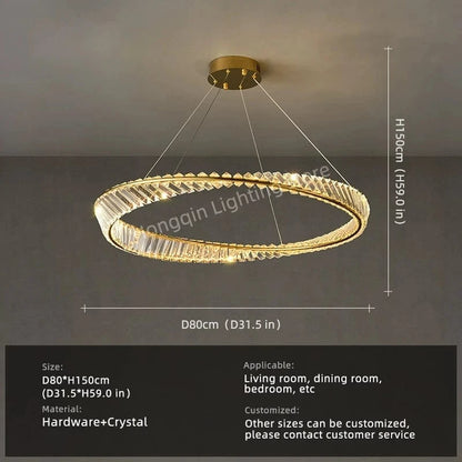 1 layer D 80 cm / Neutral light 4000k Lustre cristal anneaux dorés