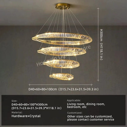 4 layers D 100 cm / Neutral light 4000k Lustre cristal anneaux dorés