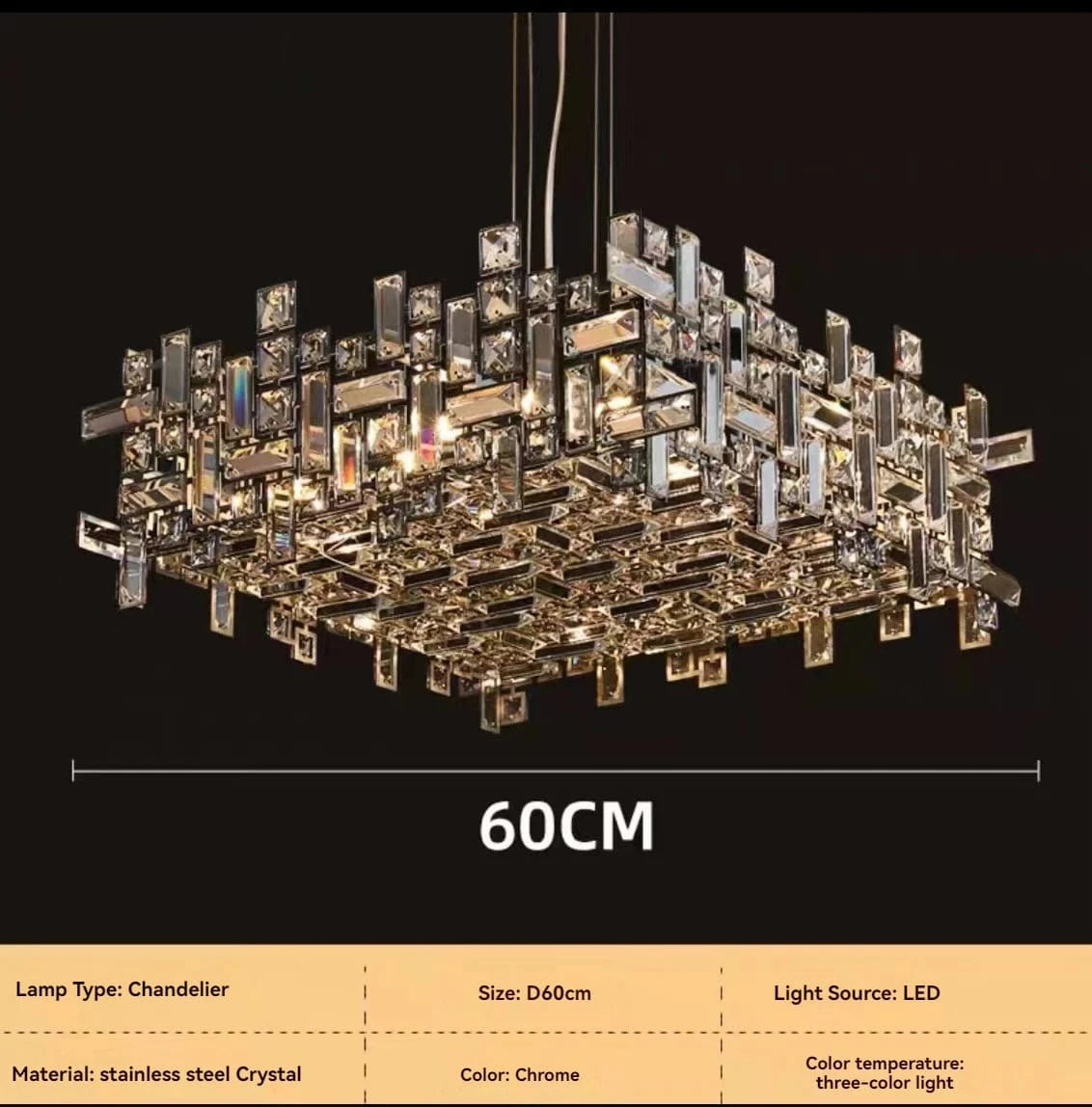 60x60x21 CM / TRICOLORE (CONTRÔLE INTERRUPTEUR) Lustre de luxe salon