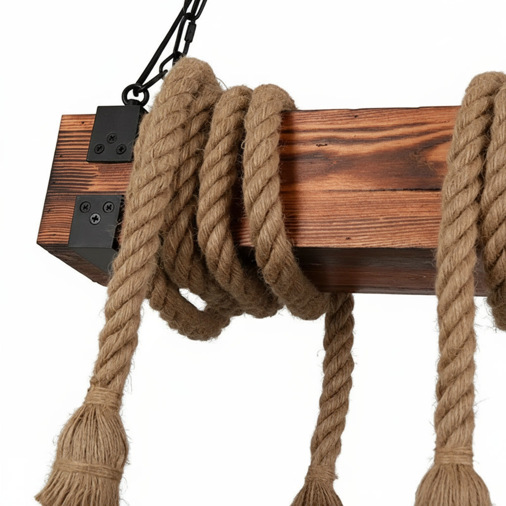 4 head no bulb / CHINA Lustre en bois avec corde