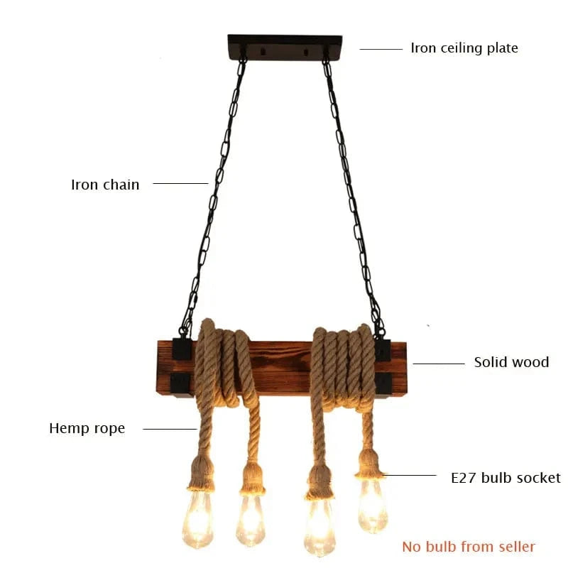 4 head no bulb / CHINA Lustre en bois avec corde