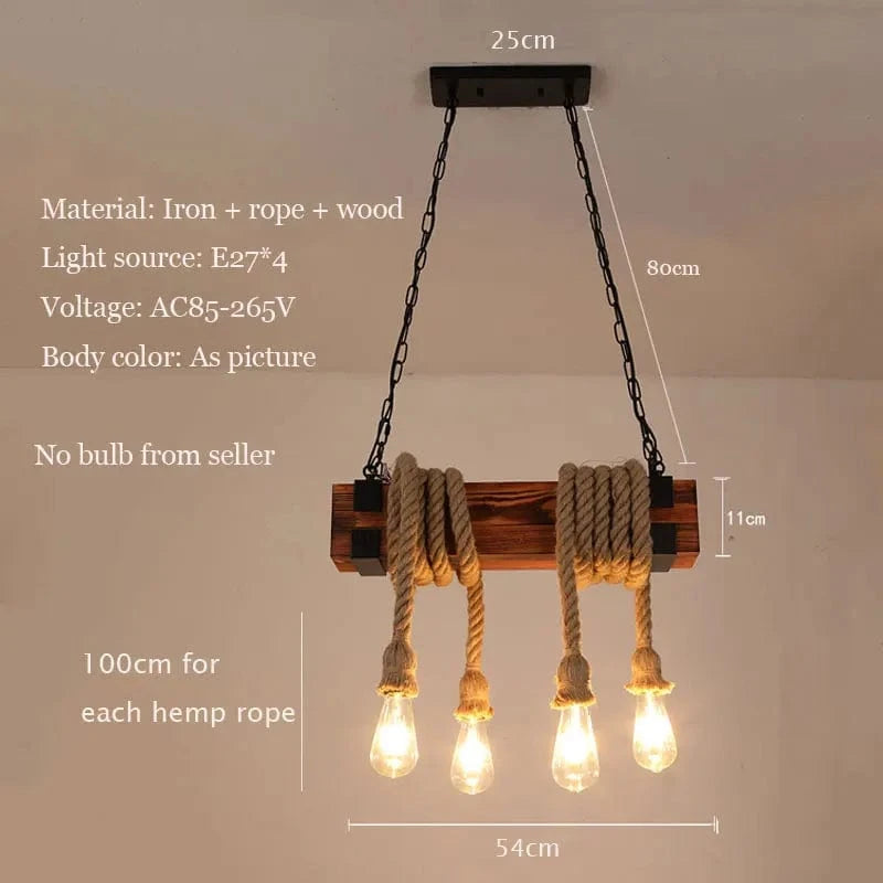 4 head no bulb / CHINA Lustre en bois avec corde