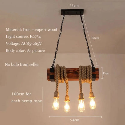 4 head no bulb / CHINA Lustre en bois avec corde