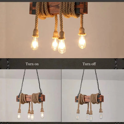 4 head no bulb / CHINA Lustre en bois avec corde