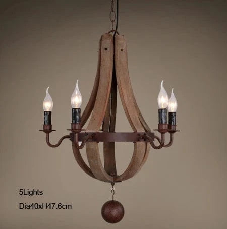 5lights D40xH47.6cm / cold  light Lustre en bois chandelier
