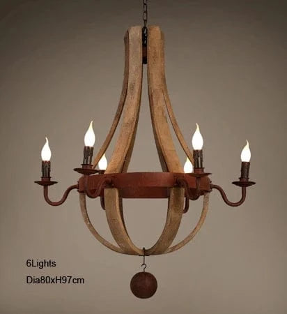 6lights D80xH97cm / cold  light Lustre en bois chandelier