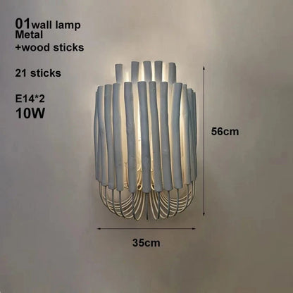 A WHITE 35CM / 110-240V / 3 color light Lustre en bois style bohème chic