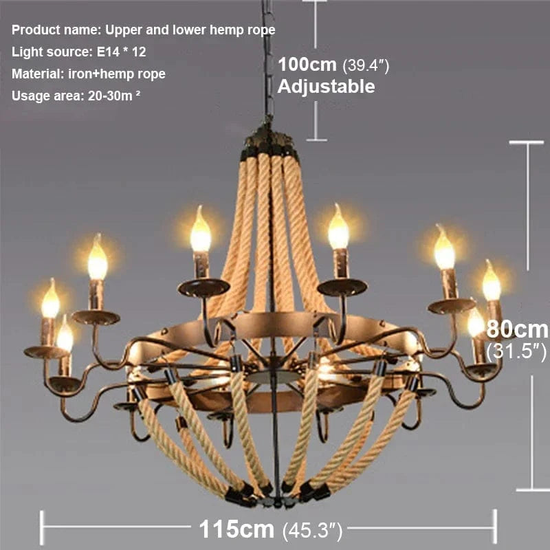12 Lights / 220V / CHINA Lustre en corde style rustique