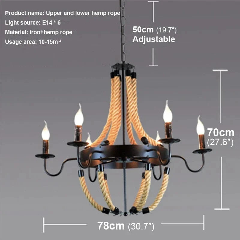 6 Lights / 110V / CHINA Lustre en corde style rustique