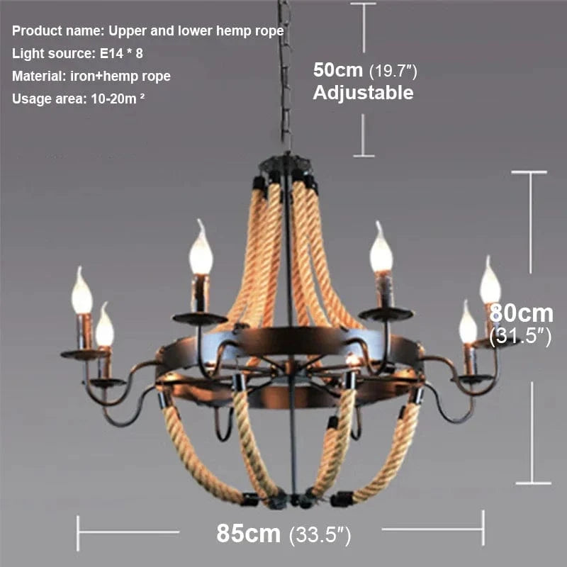 8Lights / 110V / CHINA Lustre en corde style rustique