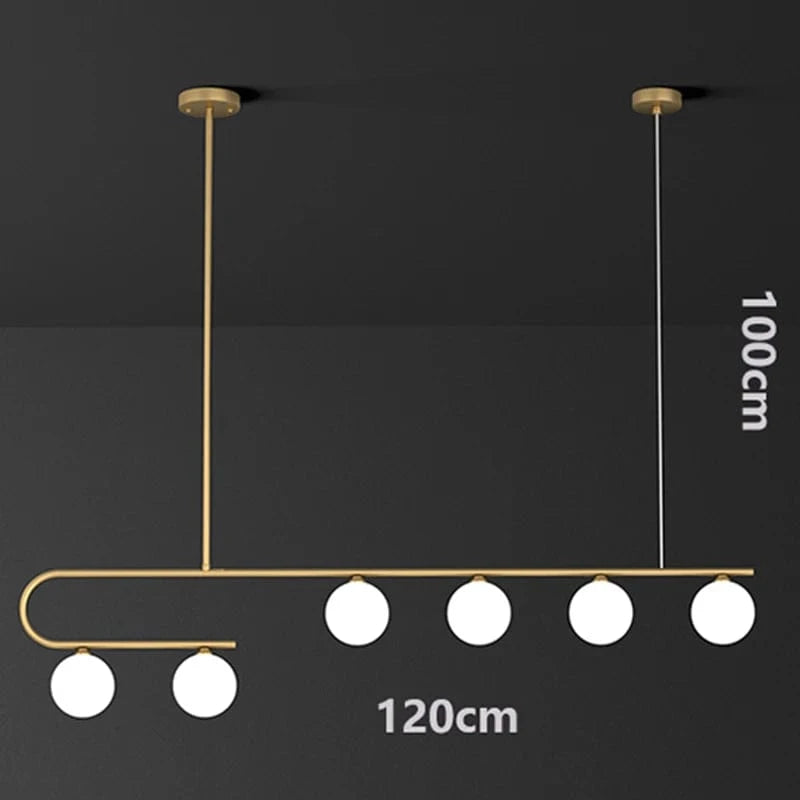 6 head / RC remote dimming Lustre en laiton doré boule de verre opalin