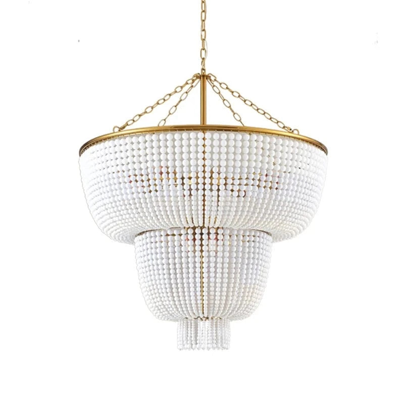 Lustre en perle de bois et dorure