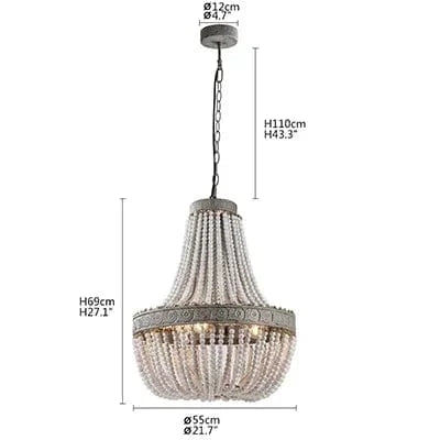A 2 Lustre en perle de bois orné de fer forgé