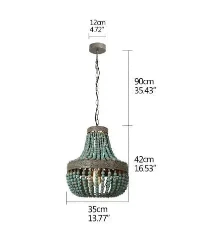 B Lustre en perle de bois orné de fer forgé