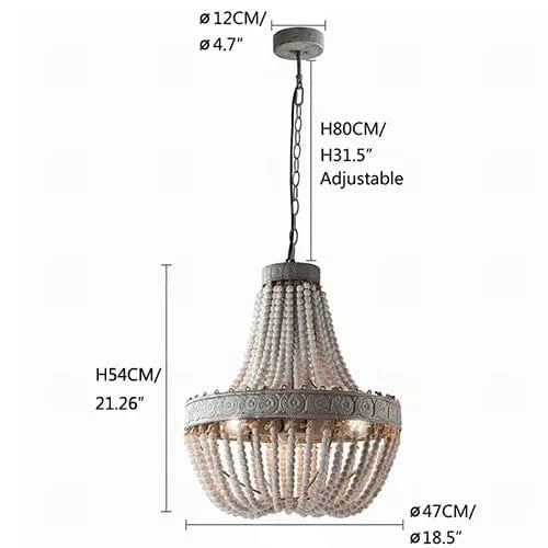C Lustre en perle de bois orné de fer forgé