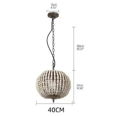 D Lustre en perle de bois orné de fer forgé