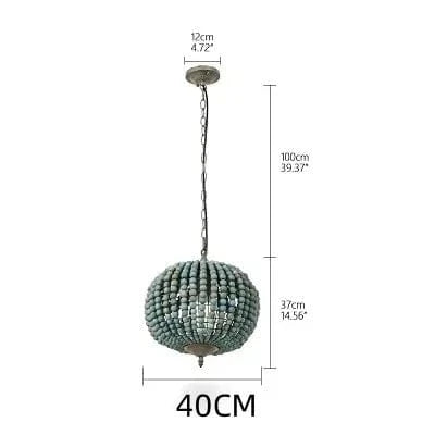 E Lustre en perle de bois orné de fer forgé