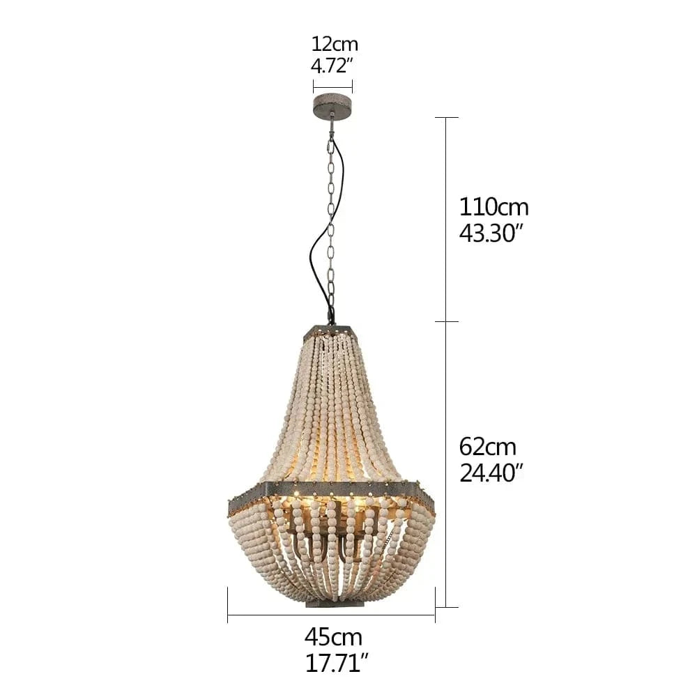 H Lustre en perle de bois orné de fer forgé