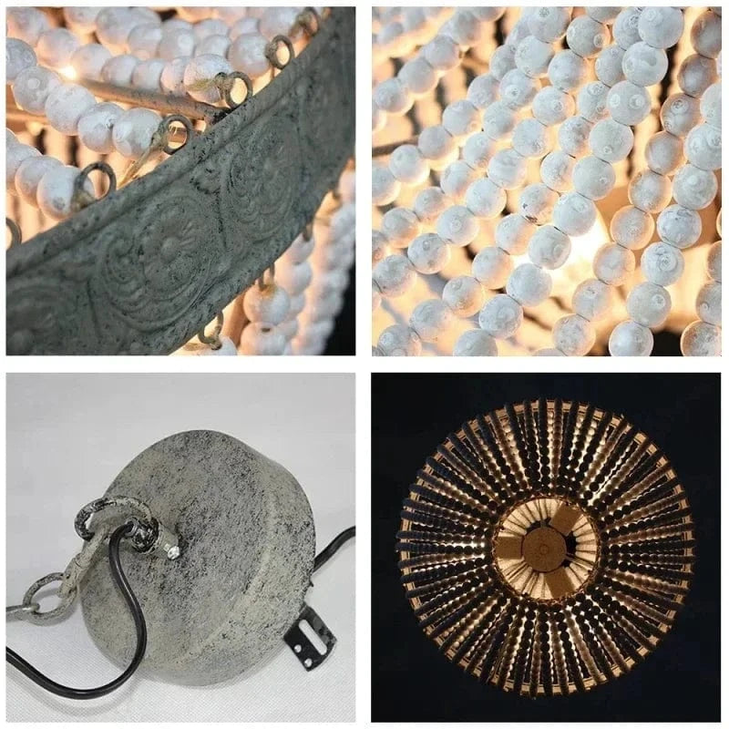Lustre en perle de bois orné de fer forgé