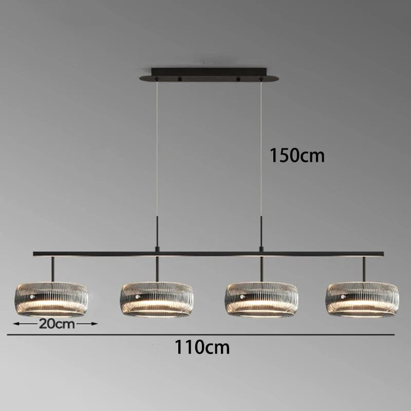 4 heads / APP with RC Dimmable Lustre en verre côtelé 4 têtes