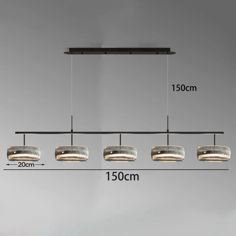 5 heads / Cold White Lustre en verre côtelé 4 têtes