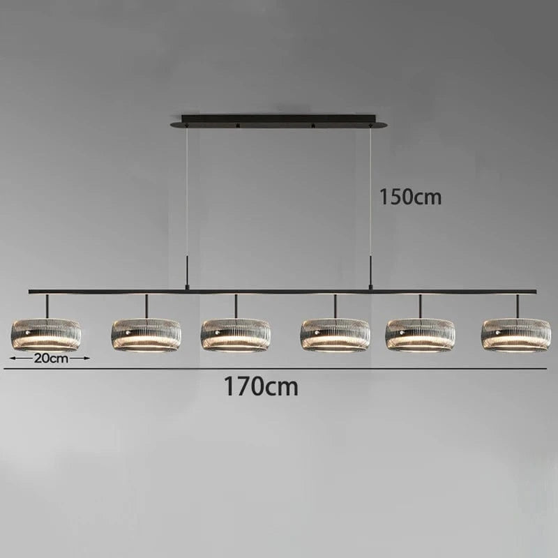 6 heads / APP with RC Dimmable Lustre en verre côtelé 4 têtes