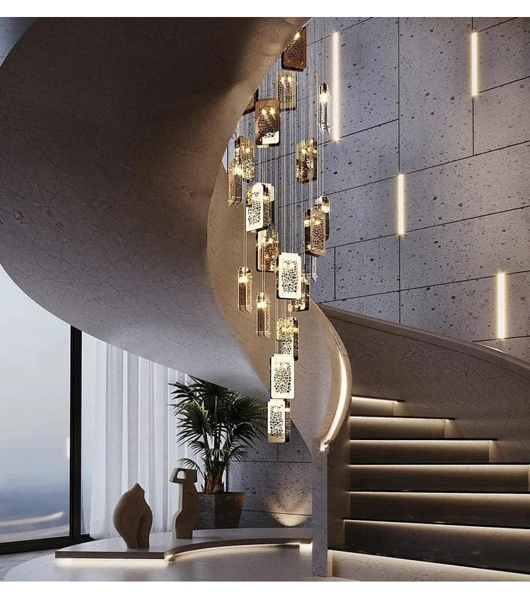 DIAMÈTRE 80 CM  x HAUTEUR 250 CM  22 TÊTES / ALUMINIUM / CHROME / NEUTRE 4000k Lustre fer forgé moderne