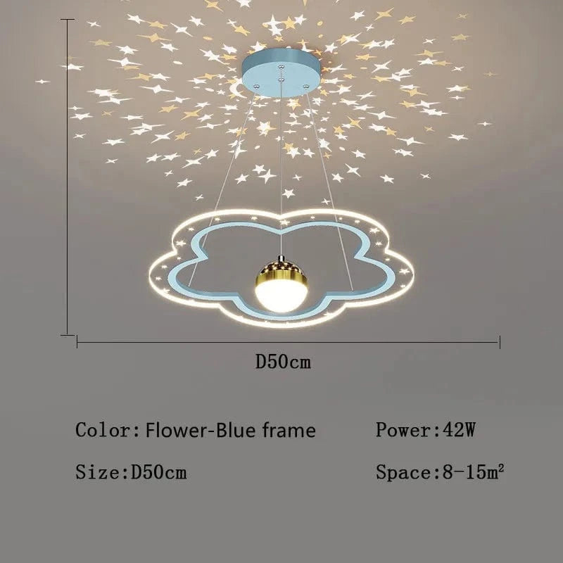 FLEUR - BLEU -DIAMÈTRE 50cm / DIMMABLE ( LUMIÈRE CHAUD FROID NEUTRE CONTRÔLE TÉLÉCOMMANDE ) Lustre fillette