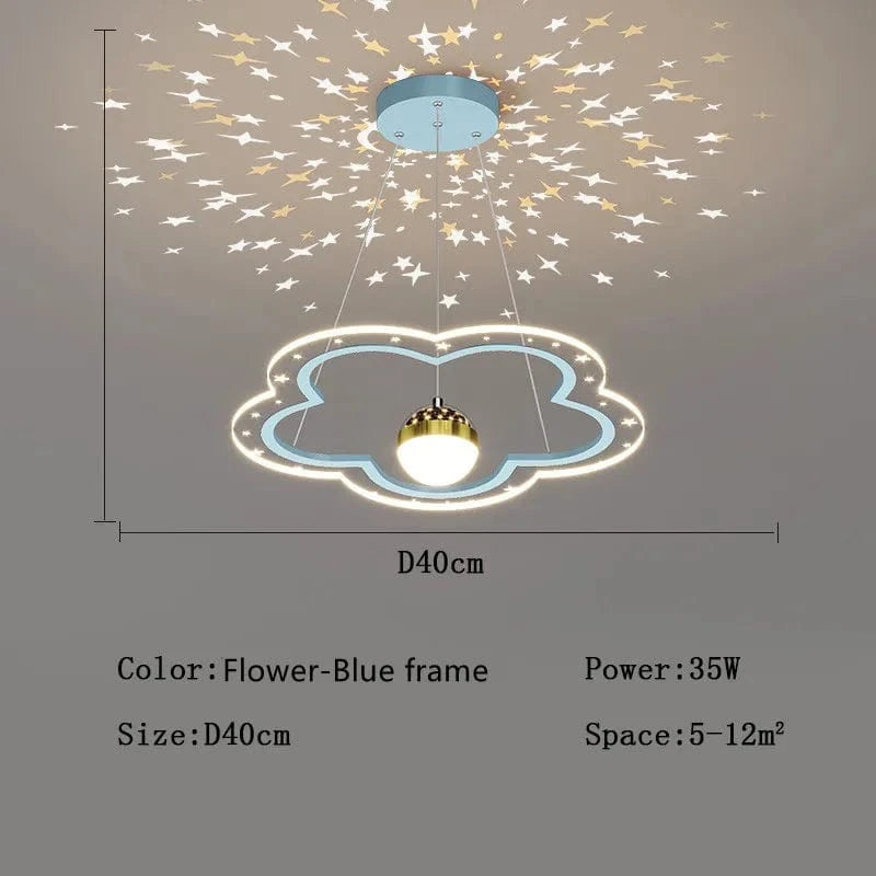 FLEUR-BLEU-DIAMÈTRE40cm / DIMMABLE ( LUMIÈRE CHAUD FROID NEUTRE CONTRÔLE TÉLÉCOMMANDE ) Lustre fillette