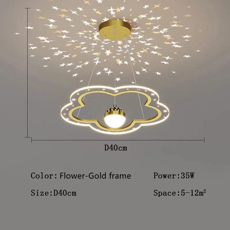 FLEUR-OR-D40cm / DIMMABLE ( LUMIÈRE CHAUD FROID NEUTRE CONTRÔLE TÉLÉCOMMANDE ) Lustre fillette